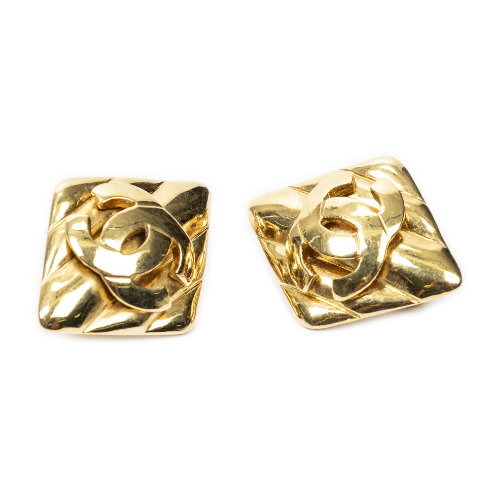 Chanel CC Diamond Clip On Earrings
